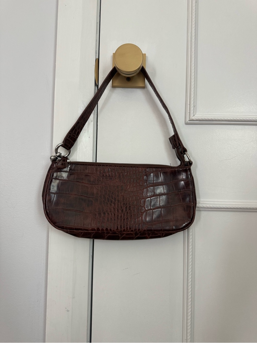 Urban Outfitters Dark Brown Croc-Embossed Shoulder Bag